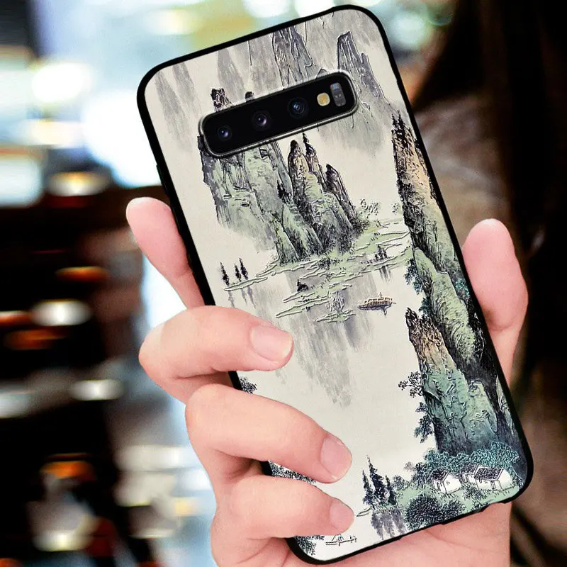 Тиснением старинные Восточной Азии Китайский Японский Стиль чехол для samsung S10 плюс S10 Снежная гора указ Кран Крышка