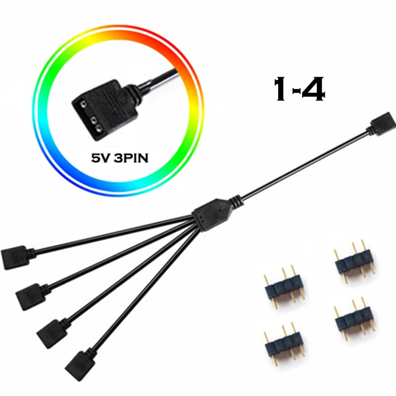 Extension Cable For Motherboard Interface 5V3PIN/12V4PIN AURA RGB 1-2/3/4 Interface Splitter Addressable D-RGB SYNC Hub JST-3Pin - Цвет лезвия: 1-4(3Pin 5V)