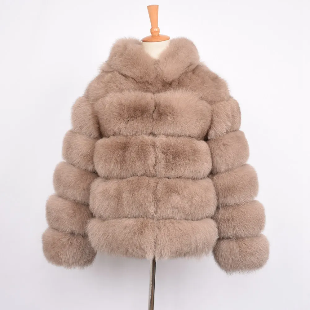 Jancoco Max Женские пальто с натуральным лисьим мехом и капюшоном модный стиль Меховая куртка высокого качества Зимняя теплая S7254 - Цвет: Camel
