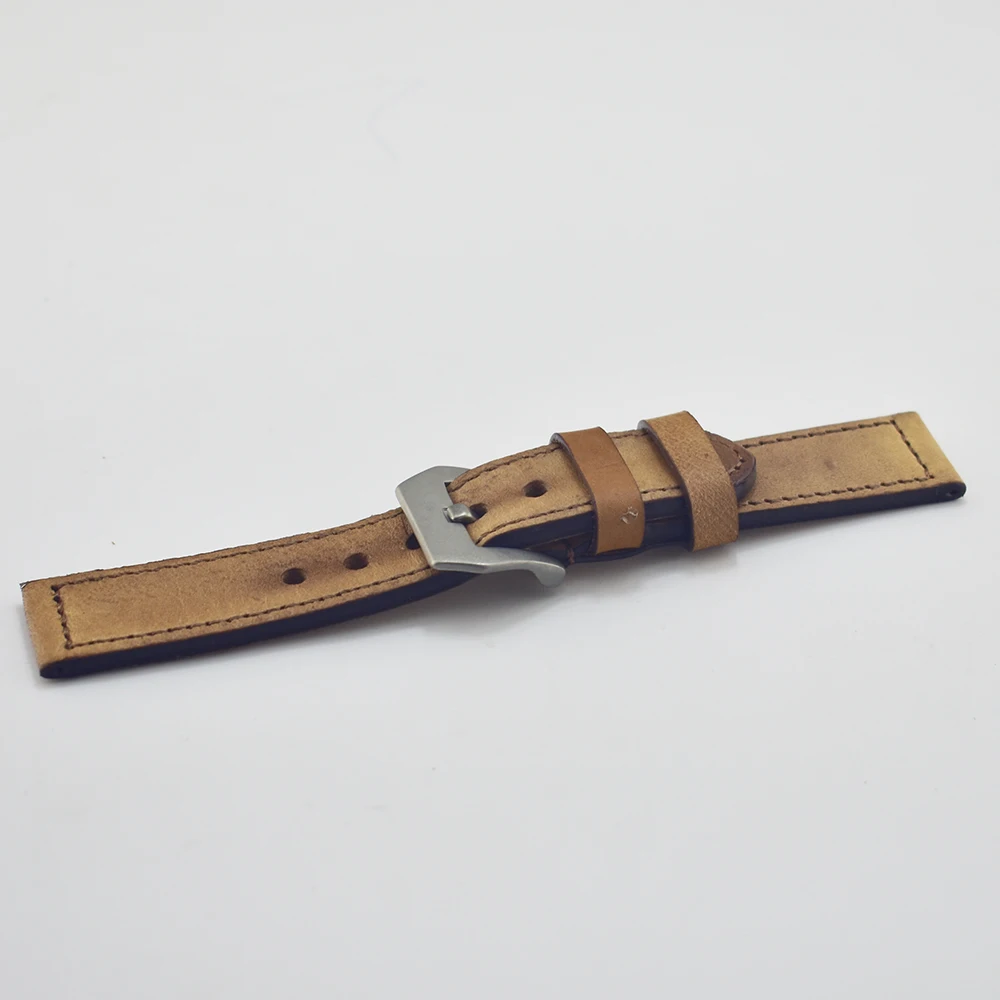 KZfashion Leather Strap Handmade cream color 21mm Vintage pattern Watch Band Watchband | Наручные часы