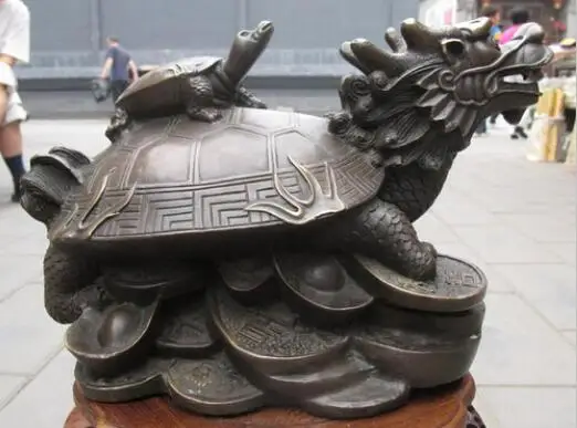 Китайский Бронзовый резной дракон черепаха Богатство Бог счастливый Статуэтка