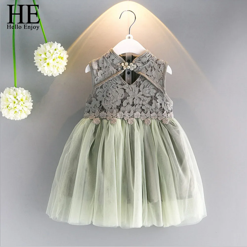 LL429 green HE Hello Enjoy/детская одежда Вечерние платья для девочек на свадьбу, Модное детское платье-чонсам, кружевное платье принцессы бальное платье одежда для новорожденных юбки - Цвет: LL429 green