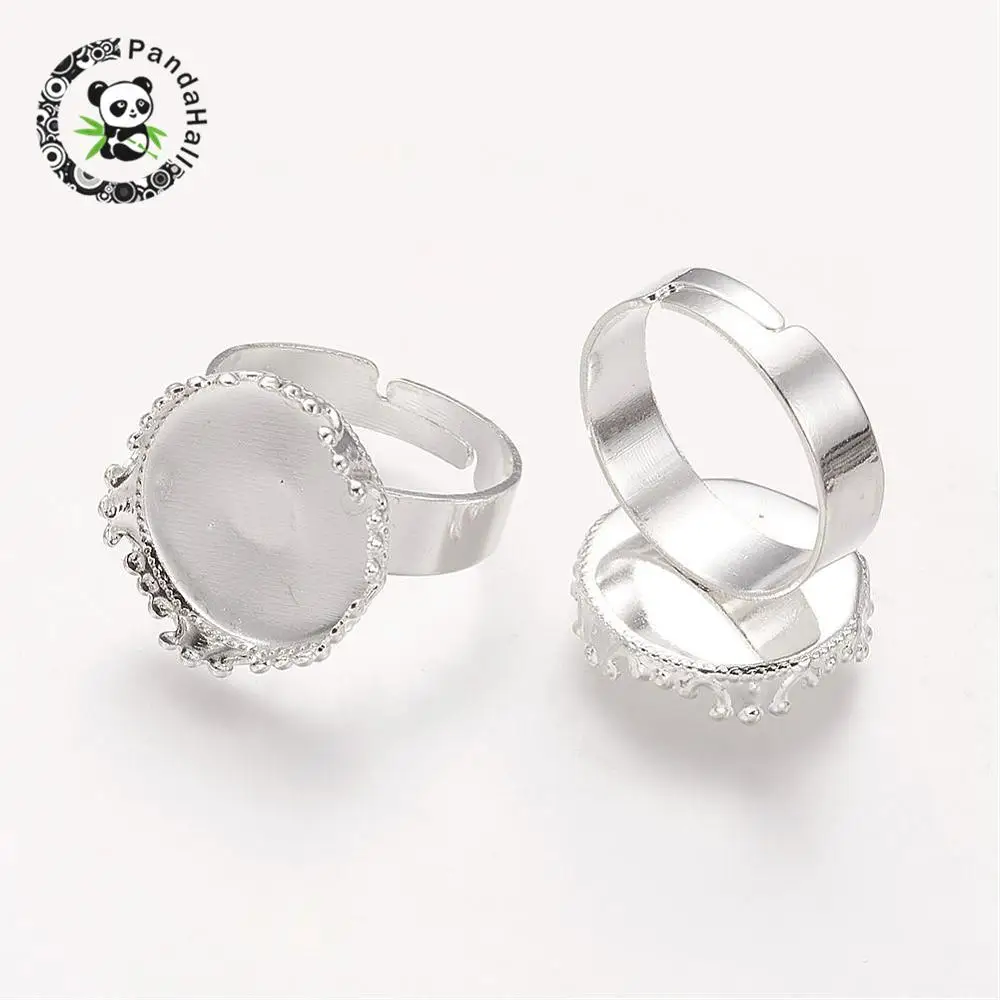 

Brass Pad Ring Bases, Adjustable, Silver Color, Ring: about 17mm inner diameter, Tray: about 16.7mm in diameter, 15mm inner