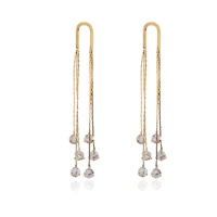 long chain tassel earrings for women fashion jewelry u shape round cubic zirconia silver needle dangle pendents earrings