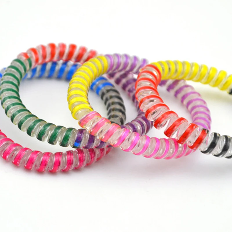 

5cm 10pcs/Lot Rainbow Tie Hairband Hair Rubber Rope Bands Telephone Wire Line Gum Ring For Women Girl