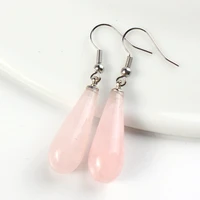 trendy beads popular silver plated long water drop original rose pink quartz dangle earrings for women jewelry