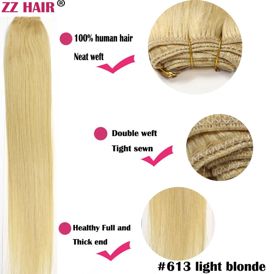 ZZHAIR 100 г/шт. 1"-24" машинное производство, волосы remy, плетенные, человеческие волосы для наращивания, прямые, натуральный шелк, не заколки