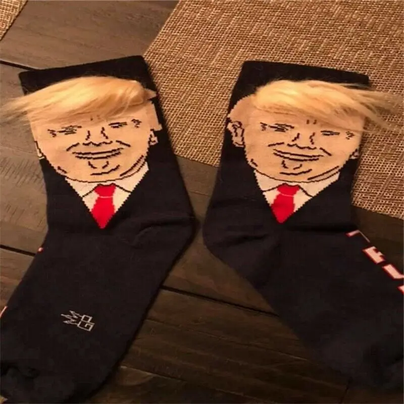 President Donald Trump Socks with 3D Fake Hair Crew Socks