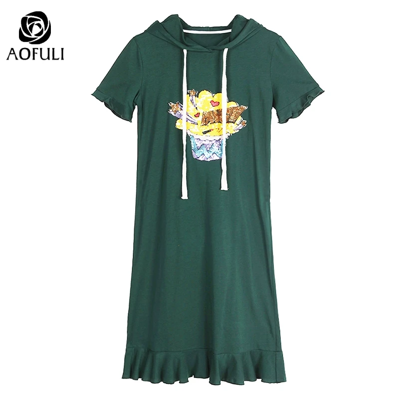 Платье AOFULI L- 5XL милое Хлопковое платье до середины икры с героями мультфильмов