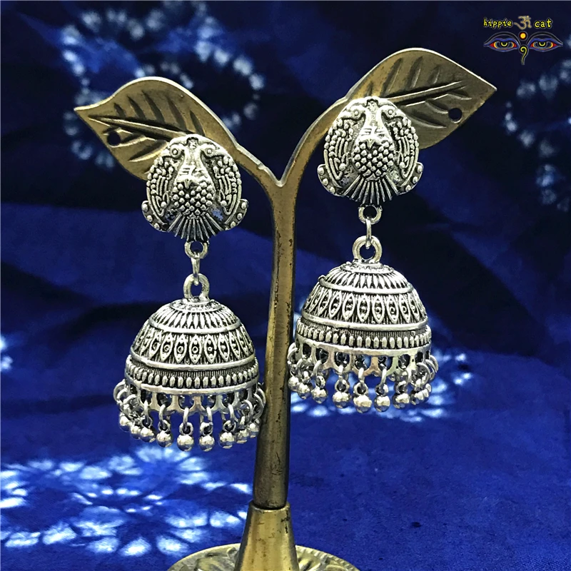 Jhumka индийские женские ювелирные изделия Цыганская Мода хиппи большие серебряные серьги с кисточками для женщин