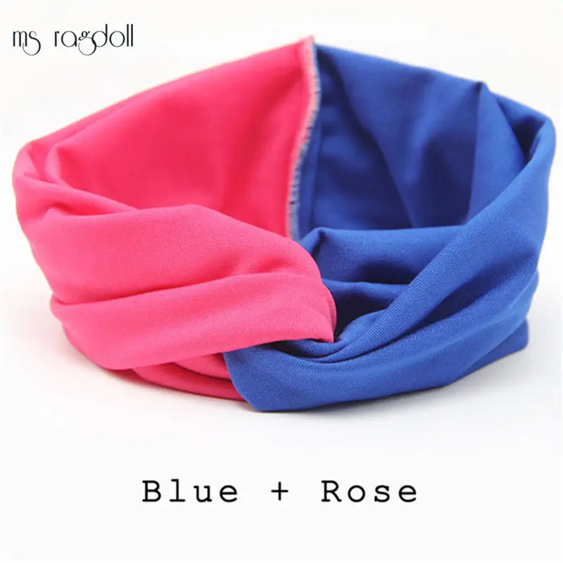 Blue Rose Лоскутные тюрбан повязки на голову для женщин скрученные Стрейчевые заколки Спортивная Повязка На Голову Повязка на голову для йоги головная повязка бандана йога широкая повязка на голову - Цвет: Blue Rose