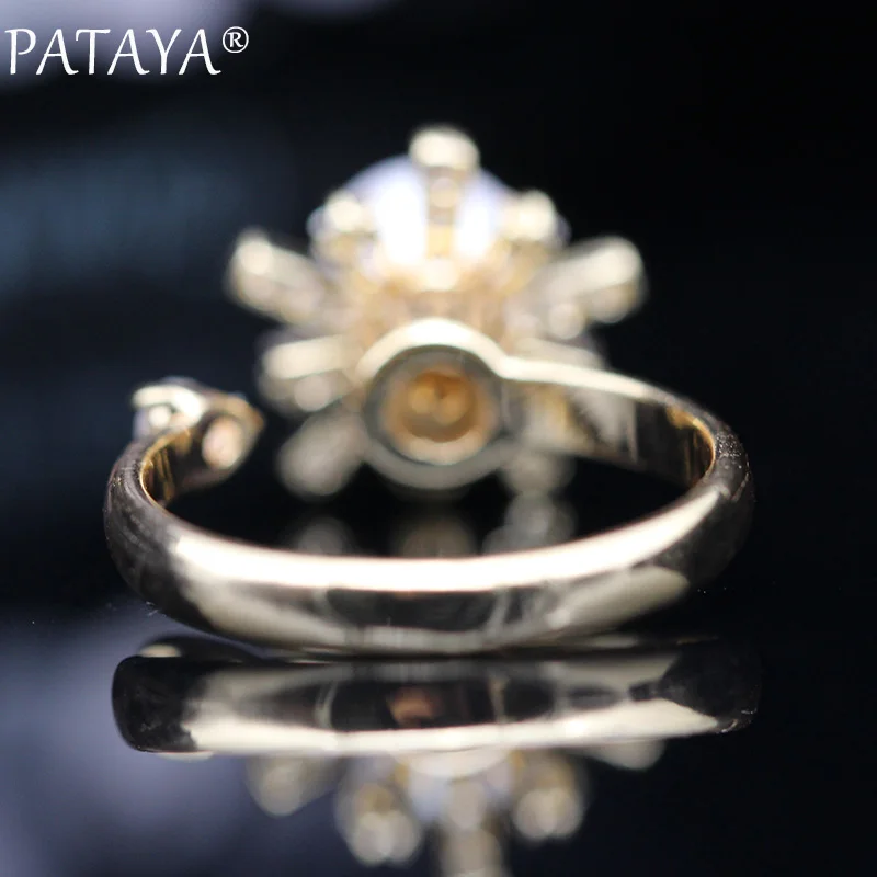 PATAYA, новинка, женские кольца, 585, розовое золото, натуральный циркон, креативные вращающиеся кольца, жемчужины, разложенные, модные ювелирные изделия