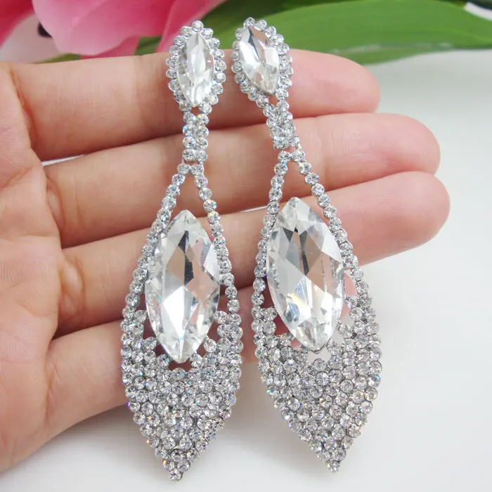 

Bride Wedding Marquise Cut Cubic Zirconia CZ Halo Art Deco Teardrop Earrings