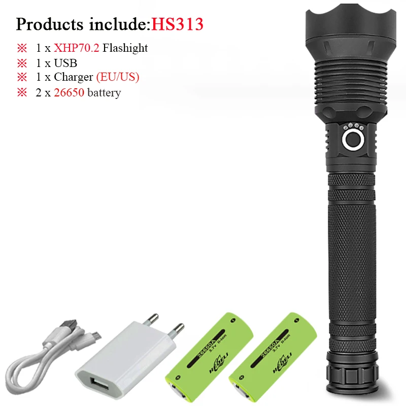DHS313D1 led flashlight 8000 lumens xhp70.2 most powerful flashlight 26650 usb torch xhp70xhp50 lantern18650 hunting zoom lamp handlight - Испускаемый цвет: DHS313D1