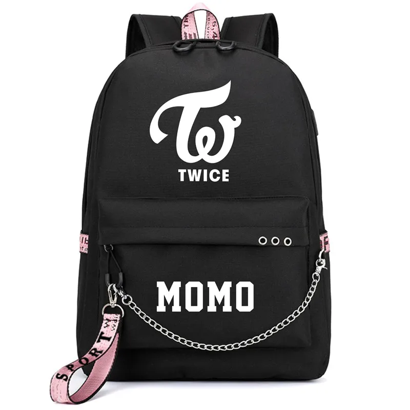Style 32 Два раза Корейская звезда Nayeon Momo Рюкзак Школьные сумки USB порт Mochila дорожные сумки ноутбук цепь рюкзак наушники - Цвет: Style 32