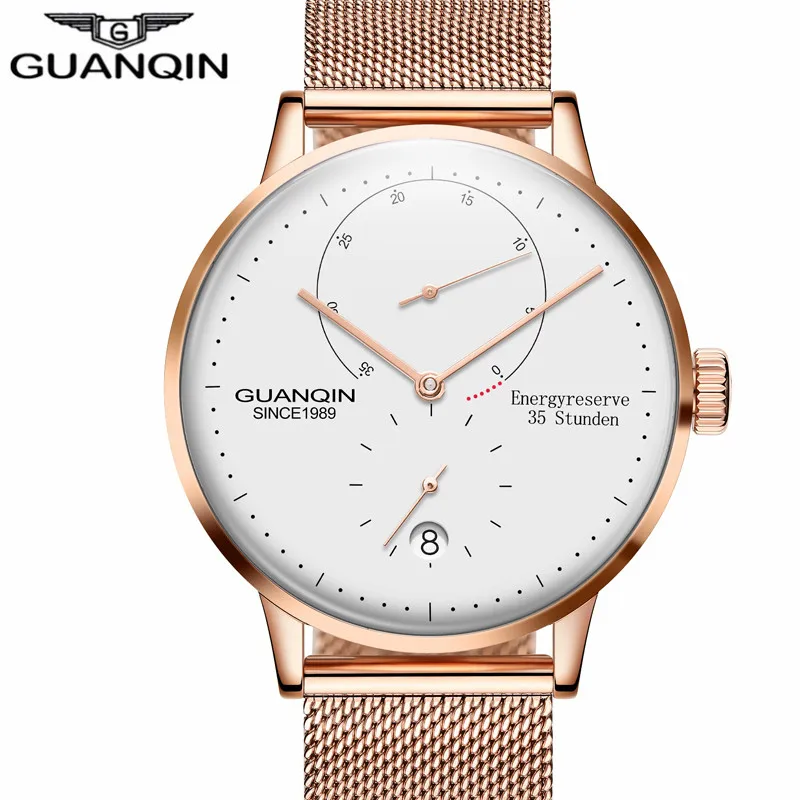 GUANQIN Newest Watch Men Top Brand Luxury Business Automatic Date Mesh Strap Watches Waterproof Mechanical Wristwatch | Наручные часы