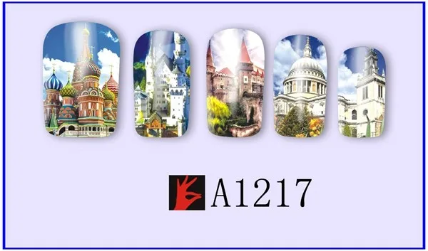 12 упак./лот переводка NAIL ART наклейки на ногти татуировки слайдера с полным покрытием в европейском стиле с оригинальными рисунками "Парижская башня церкви A1213-1224