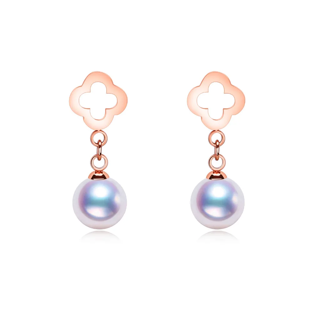 2017 Модные Простые розовое золото и Титан стальные кресты жемчужные серьги