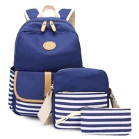 3pcsset school bag stripes canvas backpack schoolbags stylish students school backpack for girls travel bags