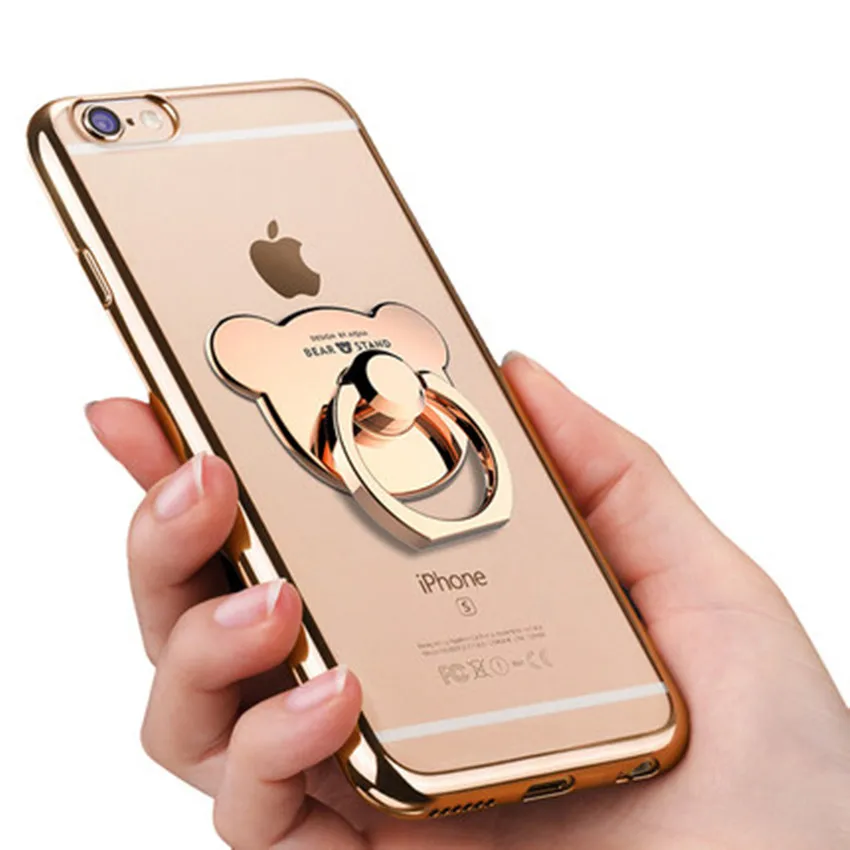 XSMYiss Fashion TPU With Bear Finger Ring Stand Holder Ultra Thin Phone Case For Samsung S5 S6 S7 edge S8 S9 Plus Note 3 4 5 8 |