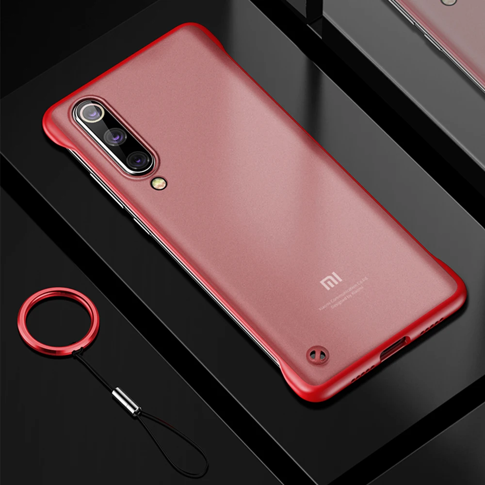 Красный Бескаркасный чехол для Xiaomi mi 9 9T Pro mi 9 SE Прозрачный чехол для Xiao mi Red mi K20 Pro акриловый матовый чехол с кольцевым ремешком - Цвет: Красный