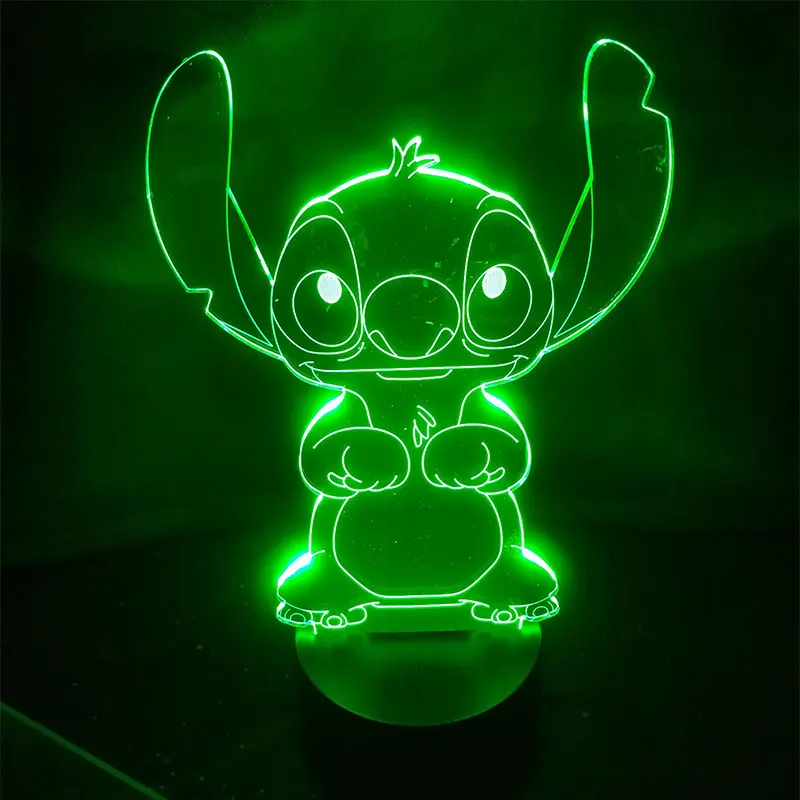 Ститч мультфильм 3D настольная лампа акриловая панель USB кабель 7 цветов изменить