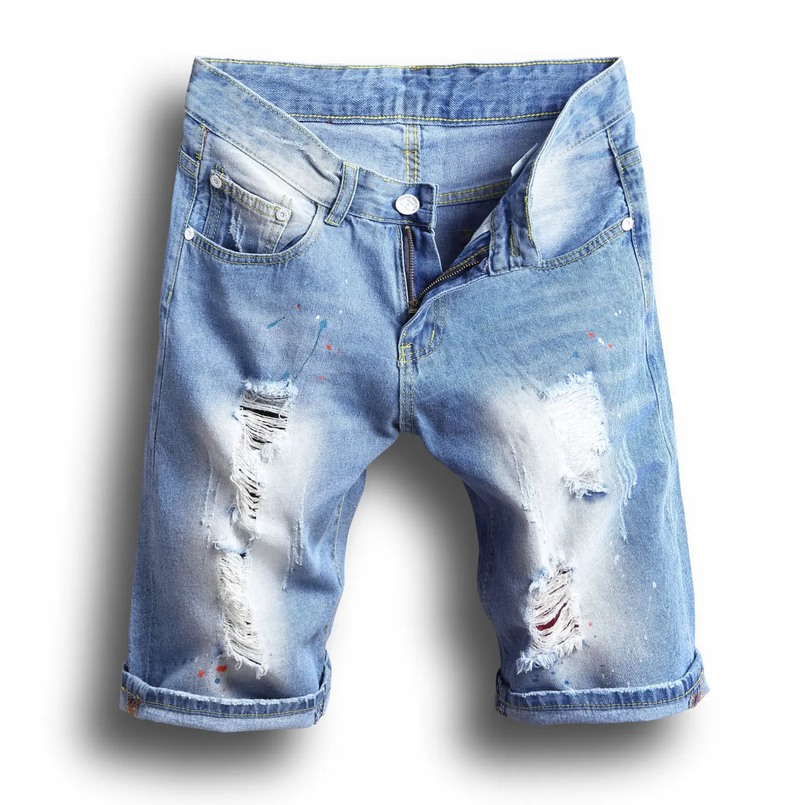 2018 Новая мода синий Для мужчин светло-голубой Ripped Destroyed джинсы Прямые Slim Fit