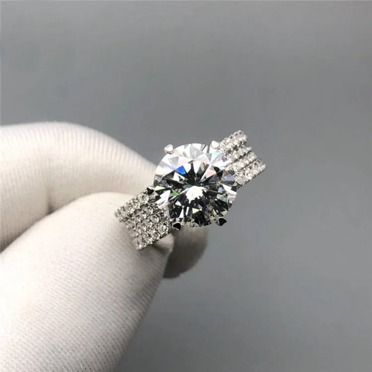 Роскошное женское кольцо с бриллиантами Moissanite 4 карата 18 К белое золото 10 5