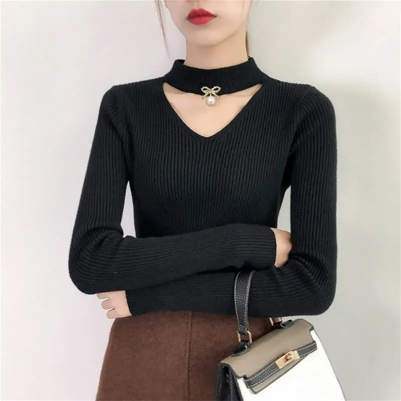 Korean Knitted Sweaters Women Winter 2019 New Fashion Slim Elegant Pullovers Jumper Tops Spring O Neck Sweater Pull Femme Hiver | Женская