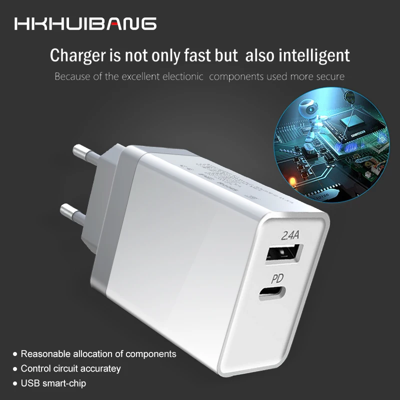 Быстрое зарядное устройство HKHUIBANG usb type c pd адаптер настенное eu uk us для iPhone XS /Max 8 Plus