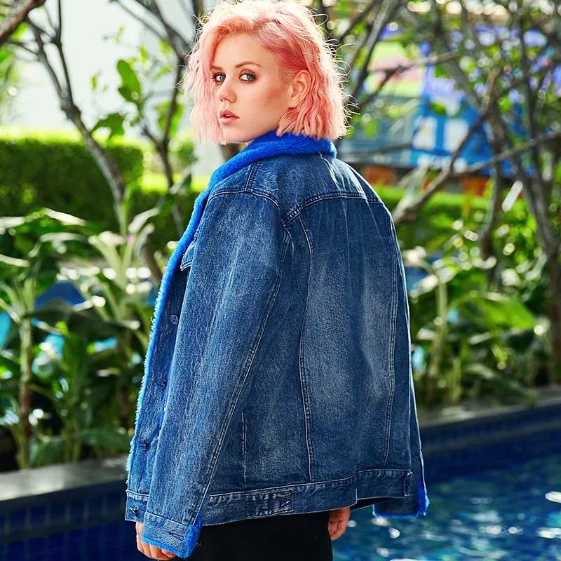 2018 Женская зимняя новая Толстая теплая джинсовая куртка парки винтажная модная