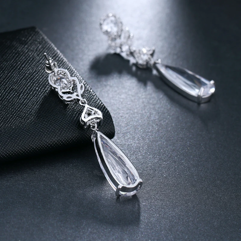 EMMAYA Bling CZ циркония камень длинные серьги Висячие женские кубический циркон Кристалл Серебряный цвет ювелирные изделия
