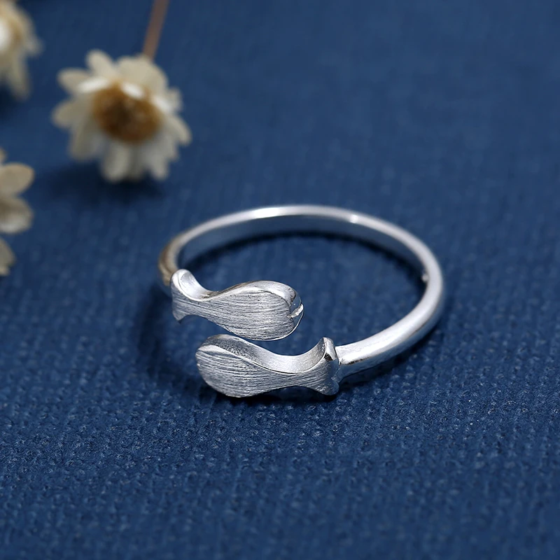 925 Sterling Silver Rings for Women Men Double fish Brushed Adjustable Open Ring Engagement Wedding Gift Jewelry | Украшения и