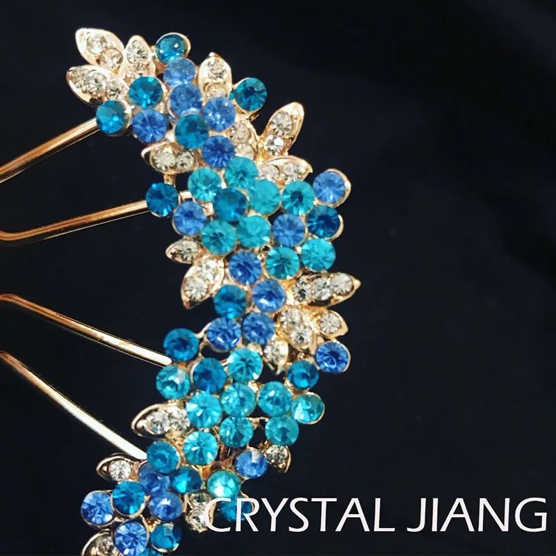 Bride Rhinestones Hair Combs Tiaras &Hair Accessories Headress Hair Sticks Blue