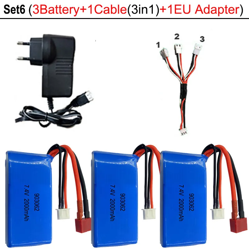 Set6 Высокое качество 7,4 в 2000 мАч 2S Lipo Батарея для WLtoys A959-B A969-B A979-B K929-B RC пустыни для грузовых автомобилей, обновление Запчасти Батарея - Цвет: Set6