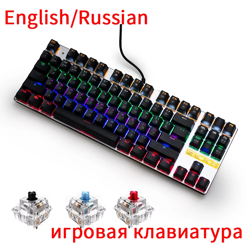 ZERO русская Механическая игровая клавиатура 87 104 клавиш синий красный черный