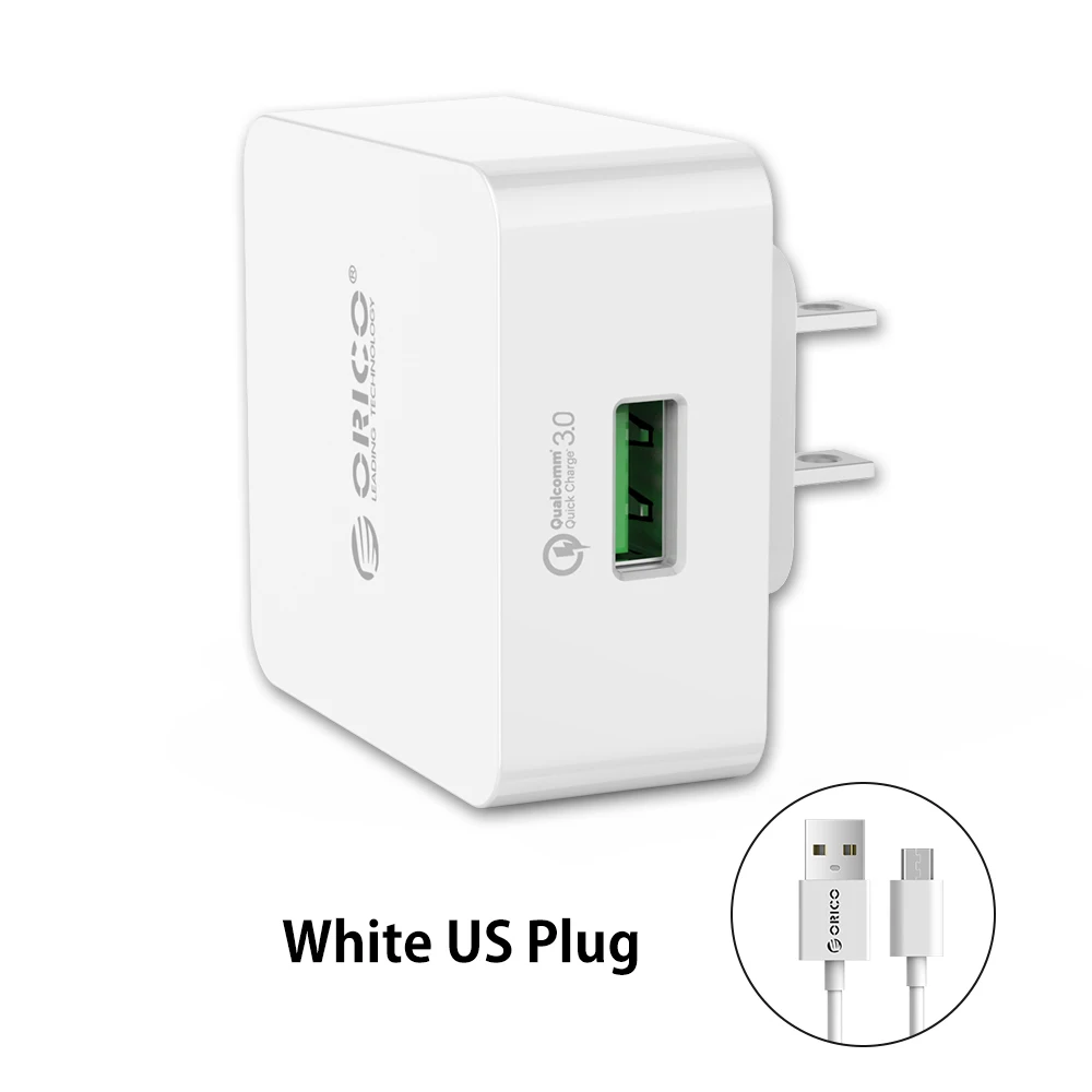 ORICO QC зарядное устройство для телефона Quick Charge 3,0 18 Вт Быстрое USB зарядное устройство для iPhone XS samsung S10+ Xiaomi huawei с бесплатным микро USB кабелем - Тип штекера: White US