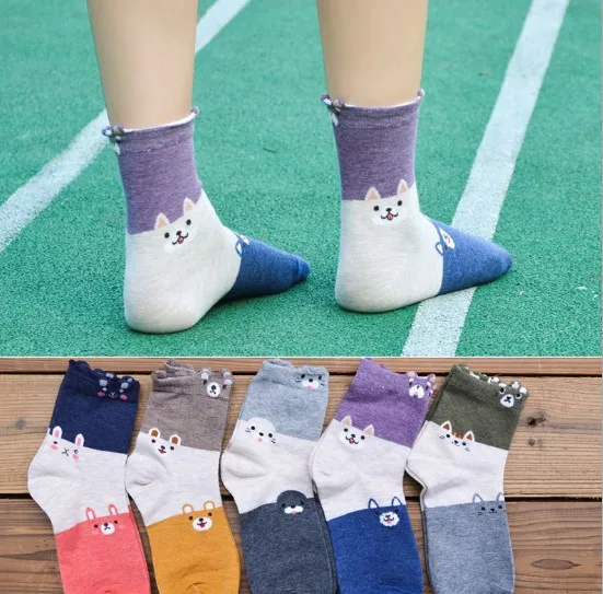 4 пары, Женские Короткие Носки с рисунком медведя, кролика, утки, Kawaii, теплые зимние хлопковые носки, милые женские повседневные носки, женские носки