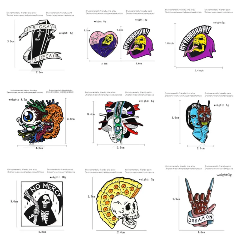 Horror skull mask series brooch Geisha Facebook Skeleton finger Coffin ribbon Extended tongue Black cloak of white ghost badge