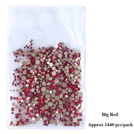 Big Red 1440 шт смешанных размеров Стразы для ногтей для маникюра с плоской задней стороной Алмазная форма Кристальные блестящие камни для дизайна ногтей украшения Драгоценные камни TR1015 - Цвет: Big Red