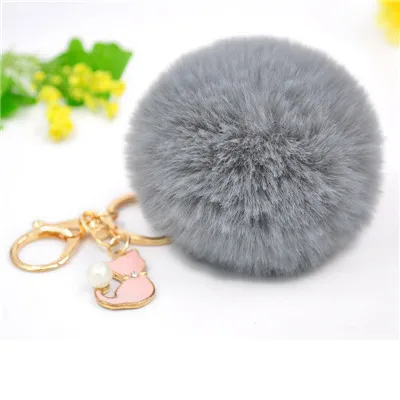 Pom Faux Rabbit меховой брелок милый жемчуг розовый Кот брелок для женщин пушистый помпон брелок, украшение сумки для девочек Подвески Llaveros - Цвет: Серый