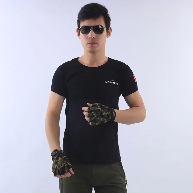Для Мужчин Армия Военные Вентиляторы Тактические летняя футболка Tight с короткими