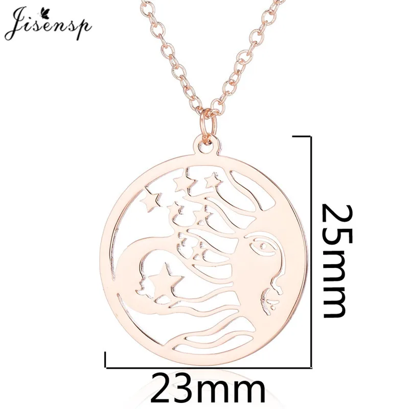 Jisensp Unique Round Sun Moon and Stars Pendant Necklace for Women Gothic Style Star Long Chain Jewelry Gift | Украшения и