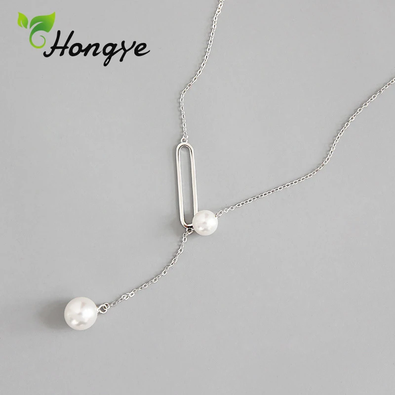silver Ожерелье с подвеской Hongye, 2 жемчуга, длинное декоративное ожерелье с булавкой, Стерлинговое Серебро, 925, цепочка на шею, воротник, ювелирное изделие - Цвет камня: silver
