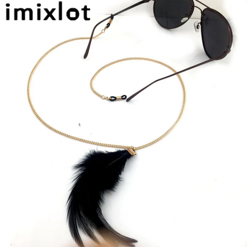 IMIXLOT Женская мода в винтажном стиле с перьями украшения для очков цепи очки