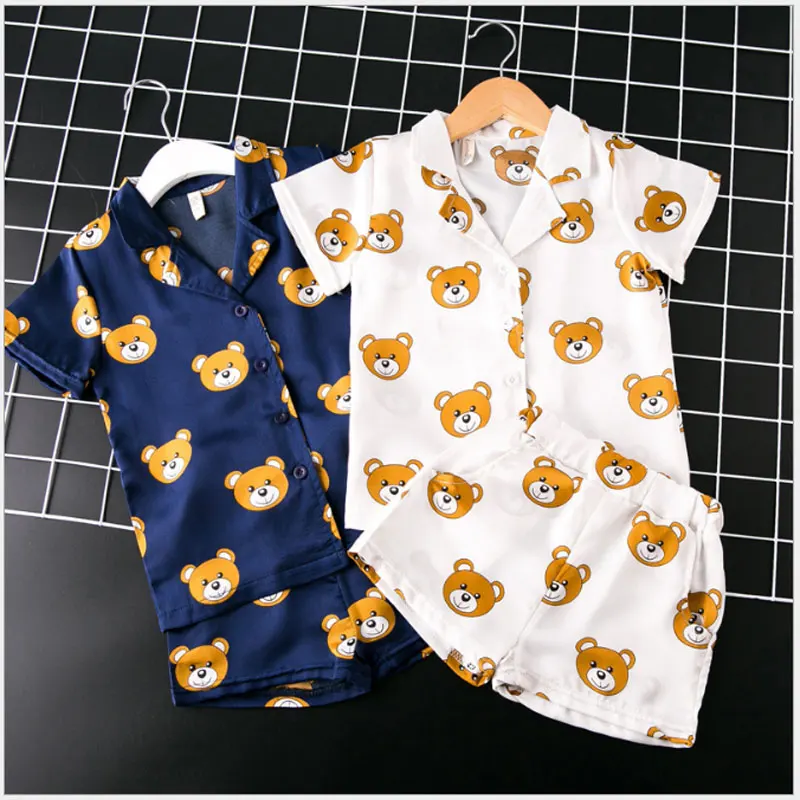 Детские пижамные комплекты с рисунком милого медведя одежды для девочек новый