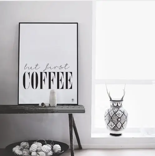 Декор в скандинавском стиле цельные черно белые буквы но первый cofee для домашнего