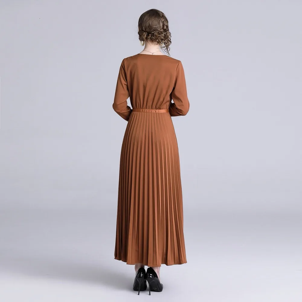 S-XL Весна Лето Женское платье с длинным рукавом v-образный вырез до щиколотки