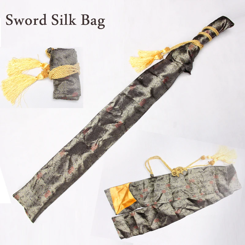 Японский самурайский меч шелковая сумка Глубокий серый цвет вышитые античные