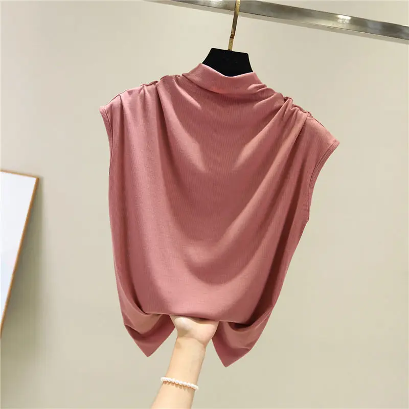 Pink Футболки размера плюс, топы на весну и лето, женские облегающие топы без рукавов из модала, женские уличные повседневные топы Q1300 - Цвет: Pink